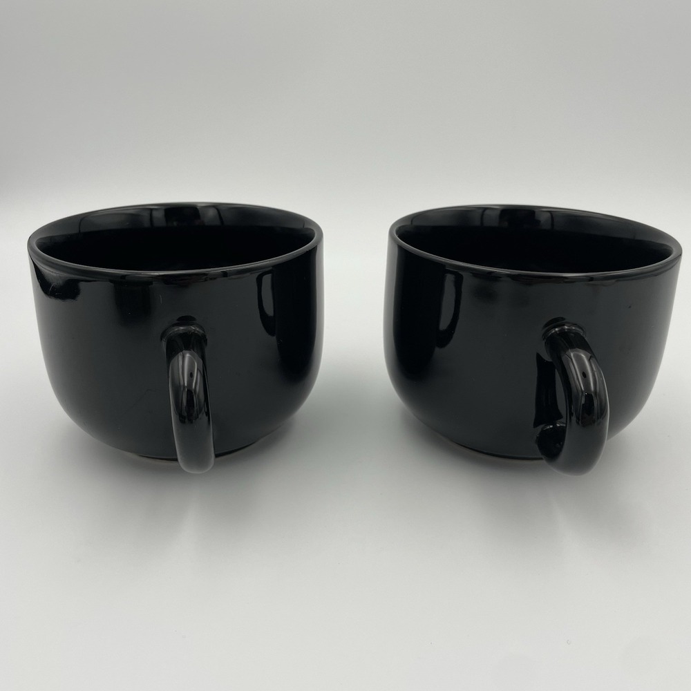 Vintage Newcor Stoneware 8oz Glossy Black Coffee/Tea Mugs Set‎ Of 2, Thailand - Picture 8 of 13